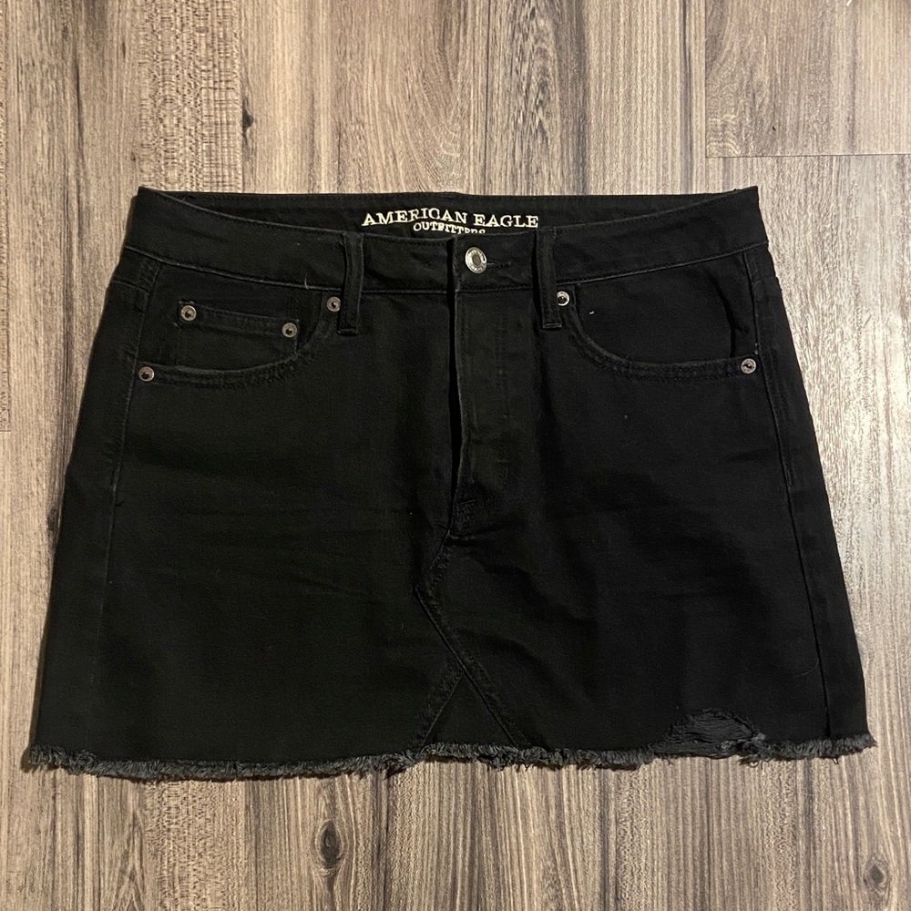American Eagle Outfitters Black Distressed Denim Mini Skirt